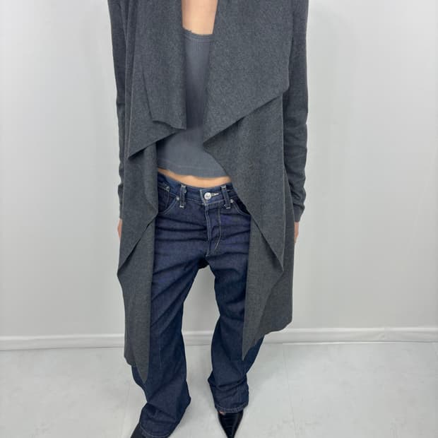 Leeeker gray drape long cardigan