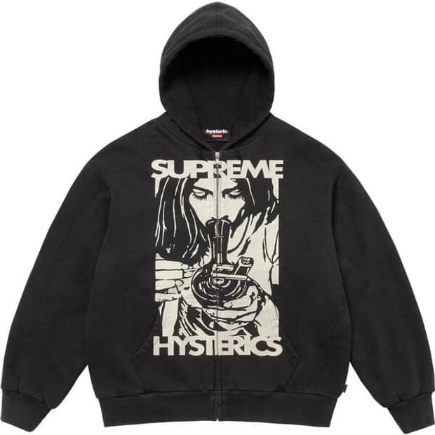 슈프림 x 히스테릭 글래머 써멀 라인드 집업 후드 스웨트셔츠 블랙 xxl