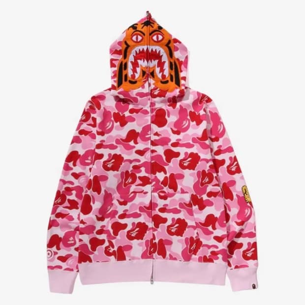 베이프 핑크 카모 타이거 후드집업 S