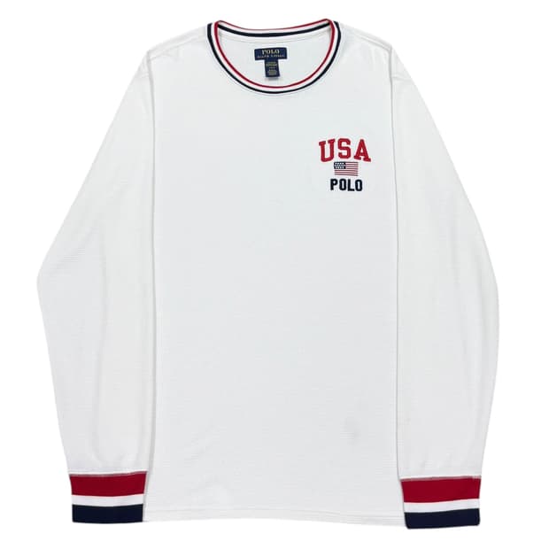 폴로 랄프로렌 USA 와플티 롱슬리브 긴팔 화이트 L