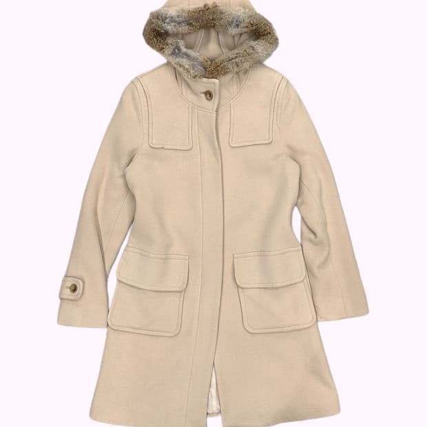 beige wool fur hood coat