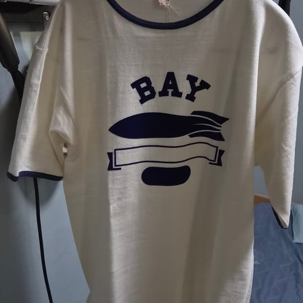 웨어하우스4059 BAY 반팔 링거 티셔츠 크림x네이비 XL
