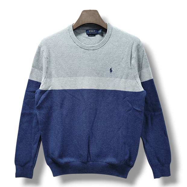 [M] 폴로 배색 스트라이프 피마코튼 니트