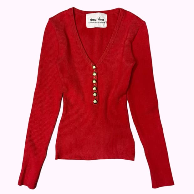 red ribbed gold button top