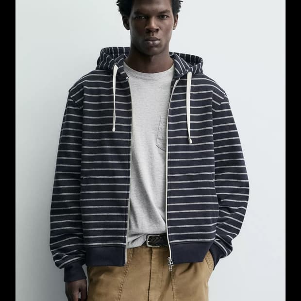 Zara 스트라이프 후드 집업 XL