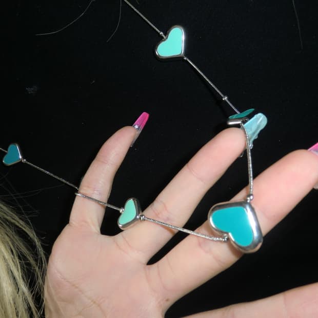 민트 하트 롱목걸이 빈티지 하구미 러블리 모리걸 펑크 