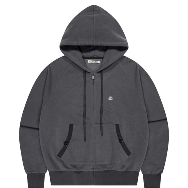 String pocket hood zip-up black
