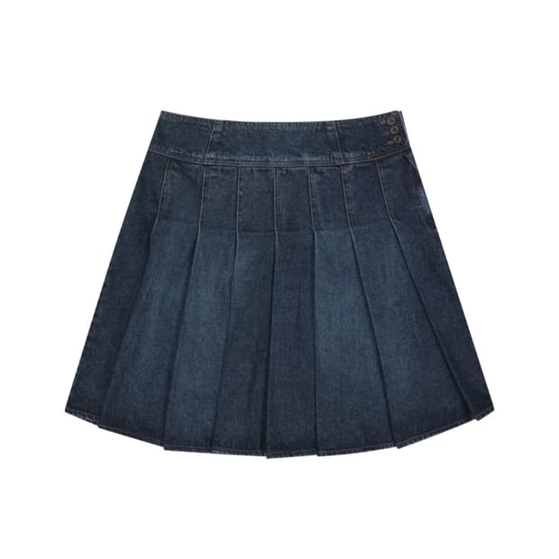 [2] 코이세이오 딥 데님 플리츠 스커트 네이비