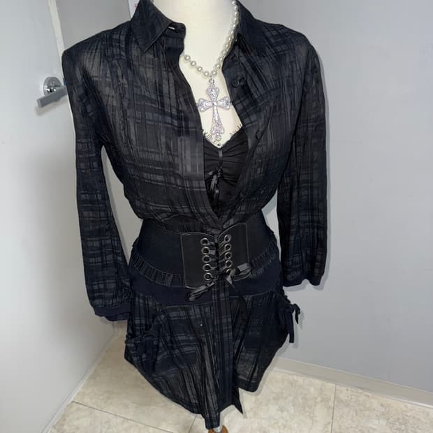 고스 로리 펑크 시스루 셔츠 원피스 