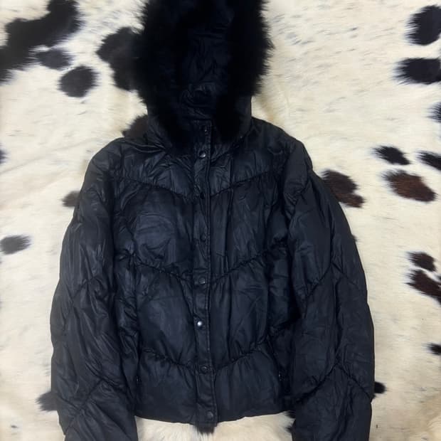Black Fur Black Hoodie Padding
