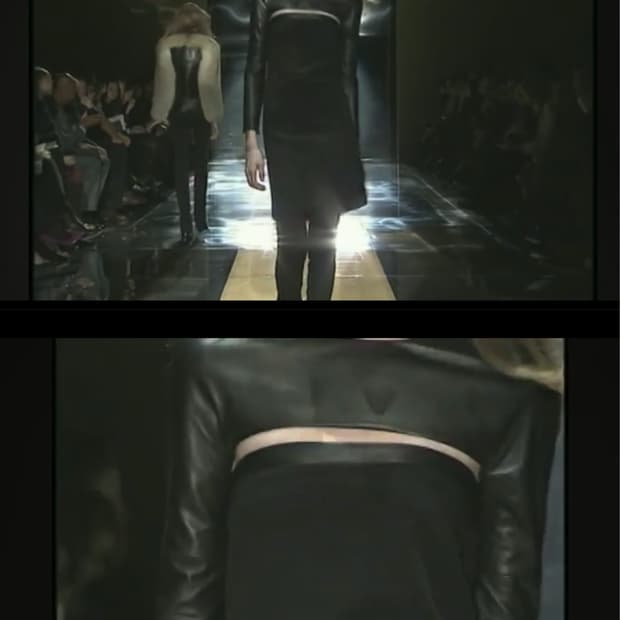 구찌 2010FW 런웨이 레더 크롭 볼레로 & 코르셋 드레스 셋업