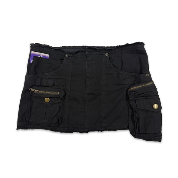 빈티지 GILFY 블랙 펑크 디테일 로우라이즈 미니 스커트