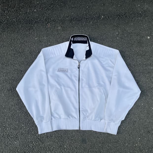 90s 아디다스 데상트 화이트 올드스쿨 오버핏 져지 크롭 트랙탑 L