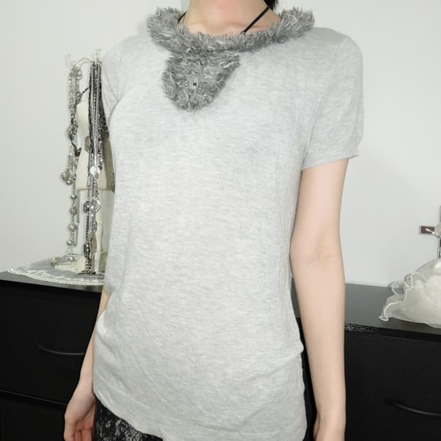 Fur-Trimmed Knit Top