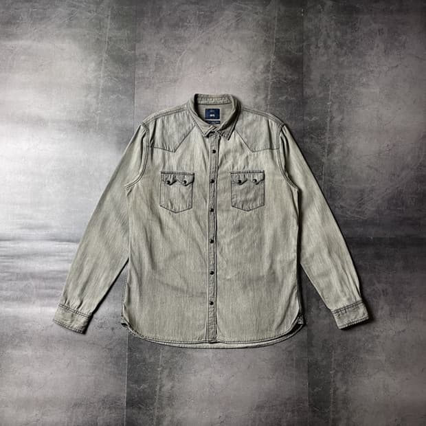 UNKNOWN 빈티지 그레이 워싱 웨스턴 코튼 셔츠 A00517