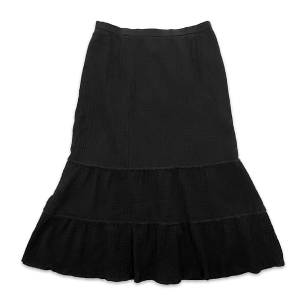 빈티지 블랙 프릴 미디 스커트