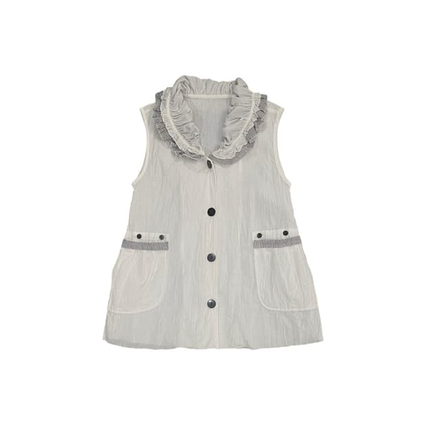 Japanese vtg 스트라이프 프릴 디테일 플리츠 베스트