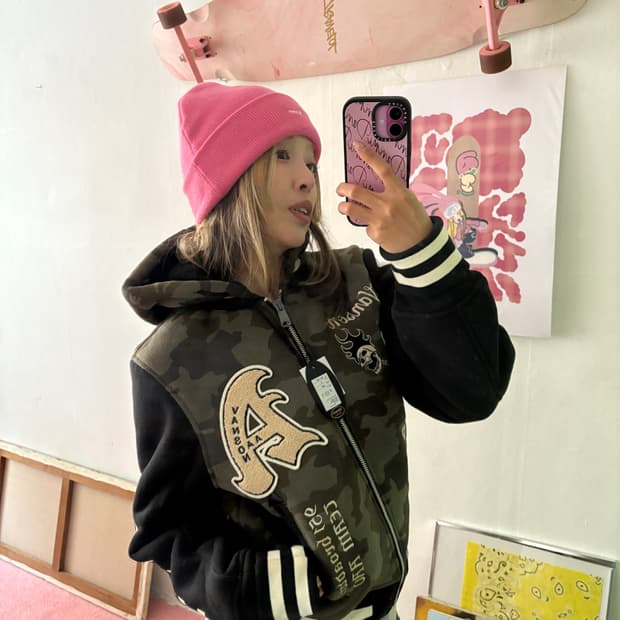 x AAO crop varsity jacket 크롭 바시티 자켓