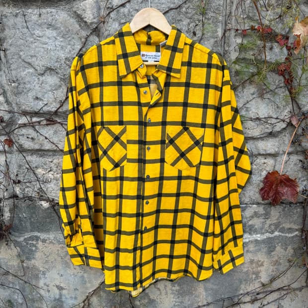 일본 빈티지 옐로우 체크 플란넬 셔츠 XL
