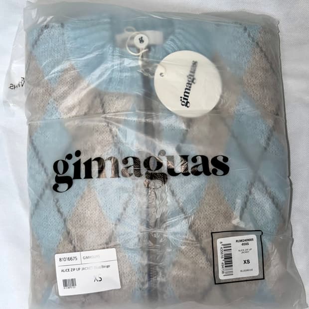 기마구아스 gimaguas 앨리스 아가일 니트 집업 XS 블루 베이지