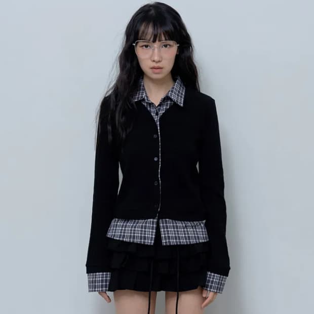 팬시클럽 체크 셔츠 레이어드 가디건 