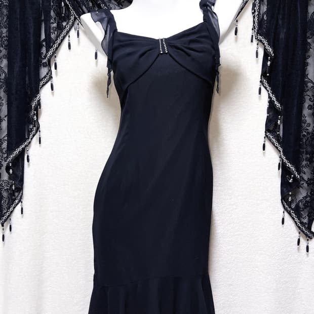 로맨틱고딕 고스 비즈 리본 머메이드 드레스 쉬폰원피스 파티 홀리데이 연말