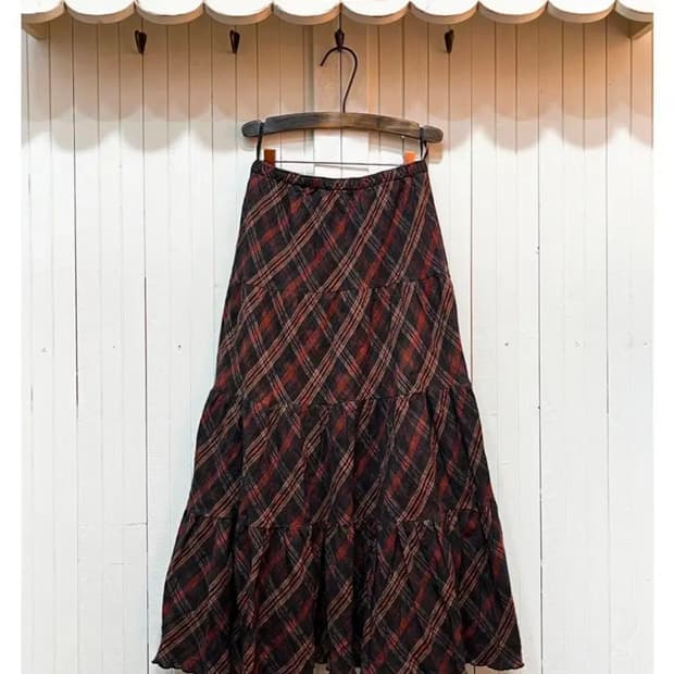 빈티지 체크 롱스커트