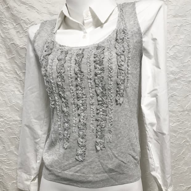 빈티지 러블리 너드 프릴 니트 슬리브리스 탑