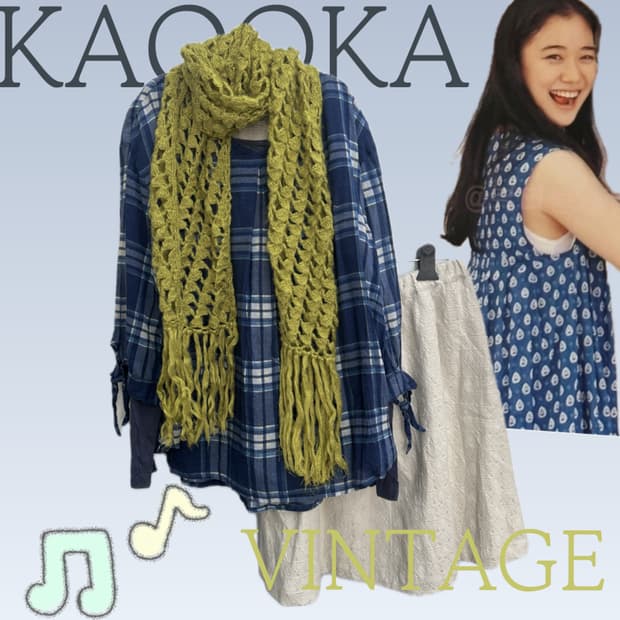 🍀하구미의 모리걸 코디세트🍀머플러 체크 미디스커트 에스닉 일본 빈티지