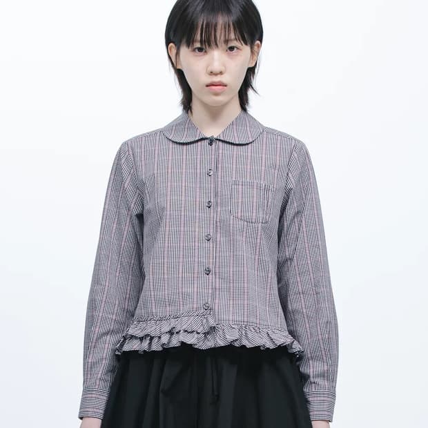 오헤시오 프릴 포켓 블라우스 체크