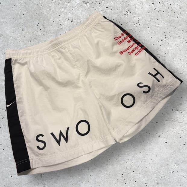 [XL] 나이키 더블 스우시 우븐 반바지 화이트 블랙 C456