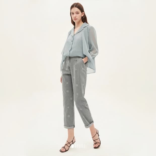 타임 TIME 테이퍼드 로고 큐빅 데님 진