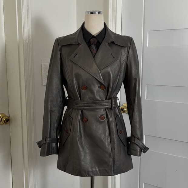 Robo 레더 트렌치 코트 그레이 양가죽100%