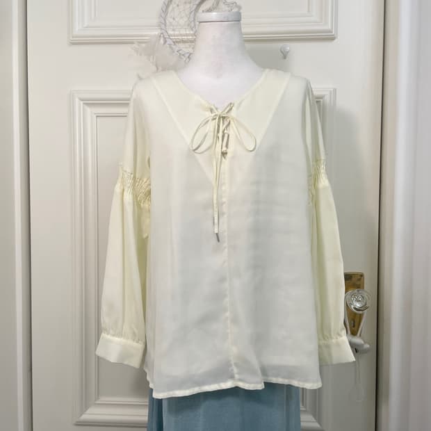 cream ivory lace-up sleeve shirring over