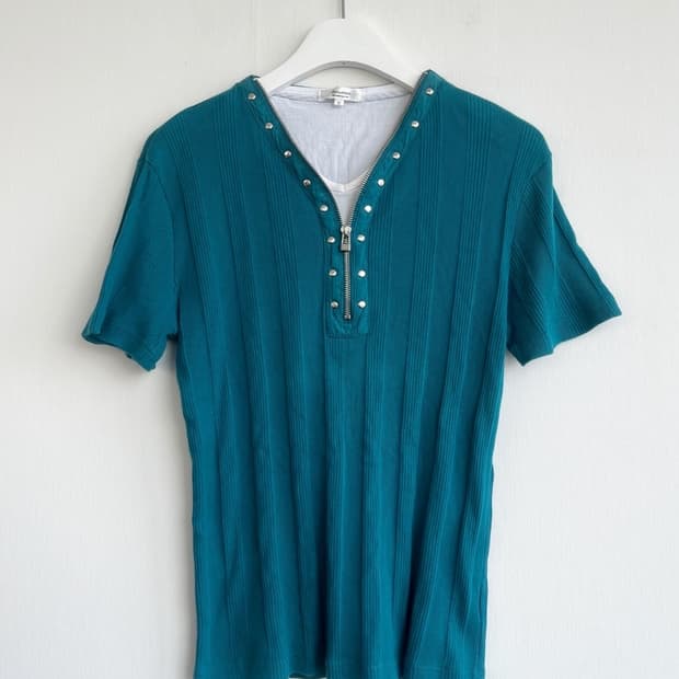 DENIMAX Y2K 스터드 집업 골지 티셔츠