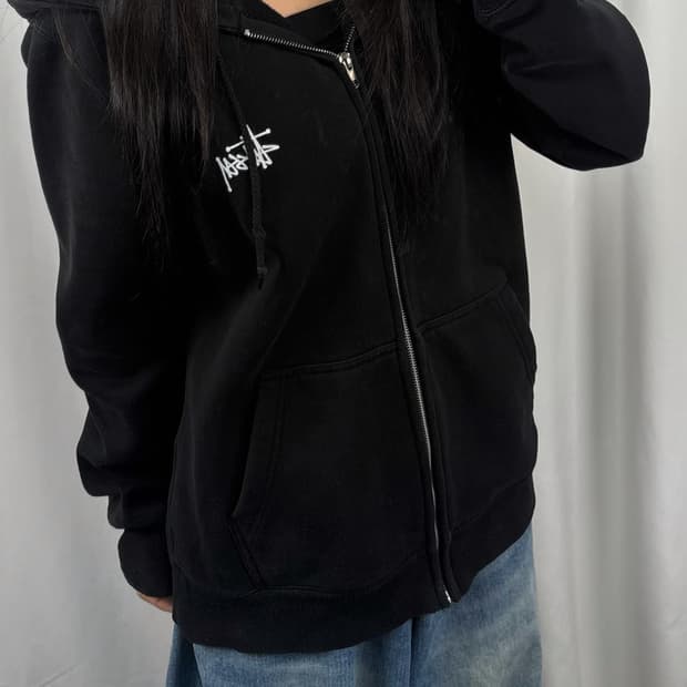 스투시 블랙 베이직 후드집업