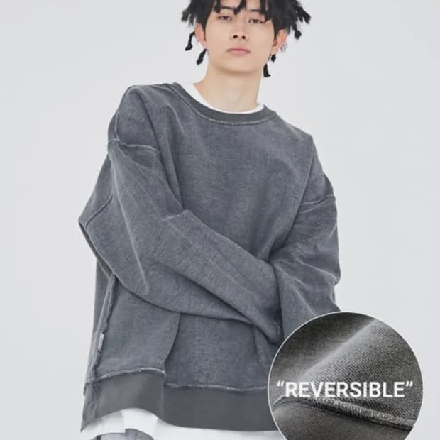 어텐션로우 피그먼트 리버시블 헤비 맨투맨 상태좋음 0사이즈