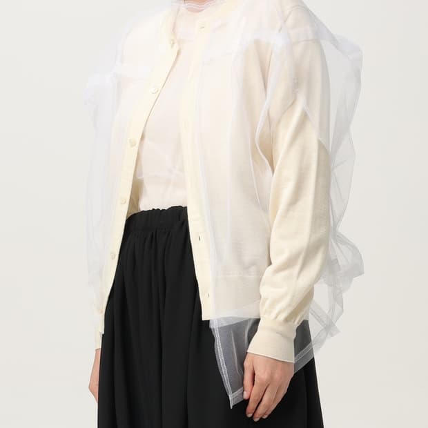 새상품 25ss 꼼데가르송 메인라인 아이보리 튤레이어드 가디건 m