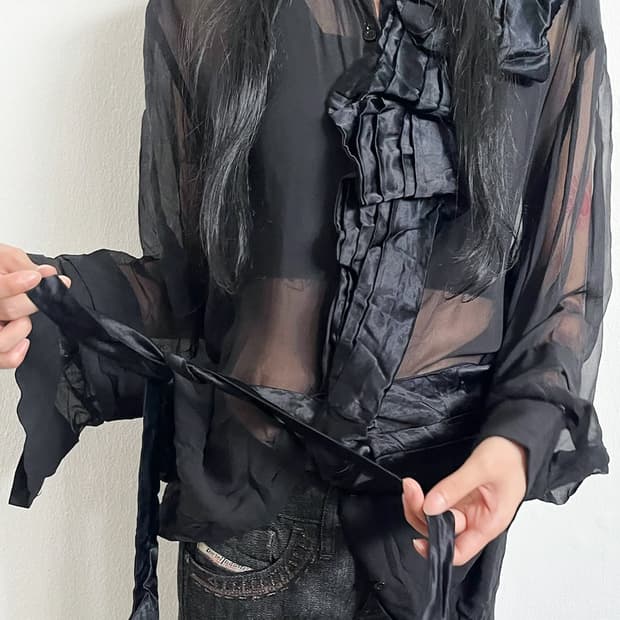 안토니오마라스 아티저널 아트피스 실크 시스루 블라우스