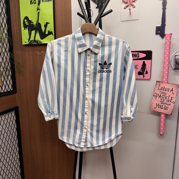 Adidas, White Sky Blue Stripe Shirt
