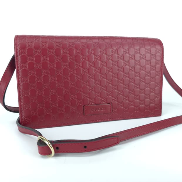 구찌 마이크로 시마 레더 크로스백 클러치 레드
