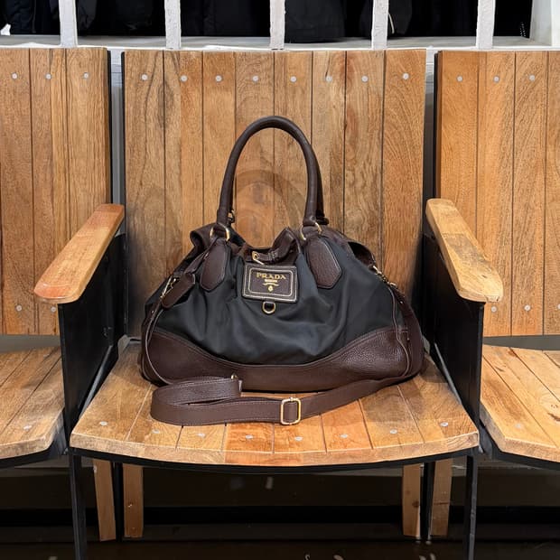 프라다 블랙 포코노 나일론 레더 트리밍 숄더백