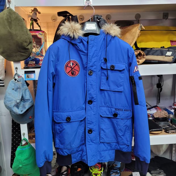 NBA 덴버 너게츠 블루 패딩 점퍼 오리털 (퍼 탈부착)