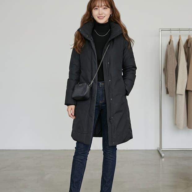 44~55. KUHO 구호 블랙 하이넥 구스다운 롱 패딩