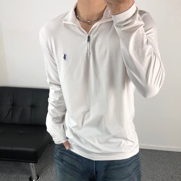 폴로 정품 기능성 롱슬리브 하프집업 화이트
