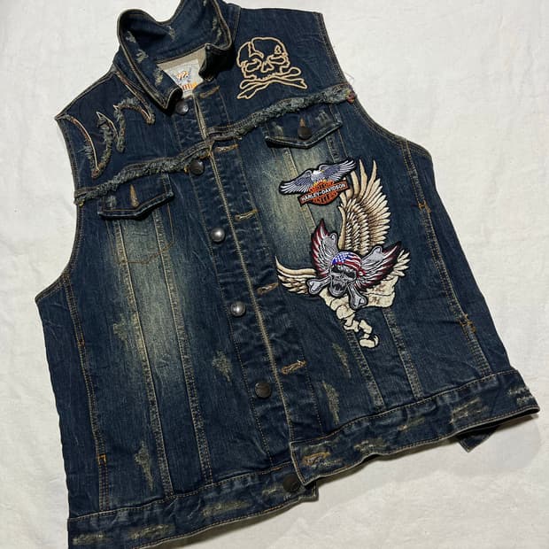 자수패치 데님조끼 XL 