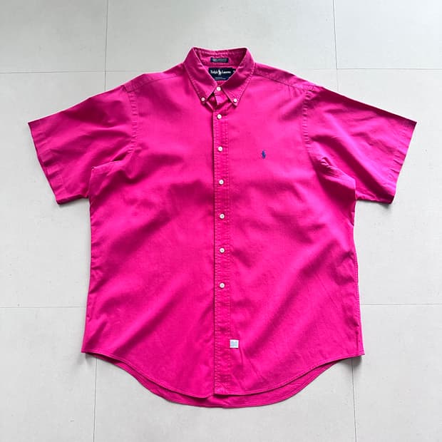 [XL] 80s 미제 올드폴로 핫핑크 MADE IN USA 마드라스 반팔