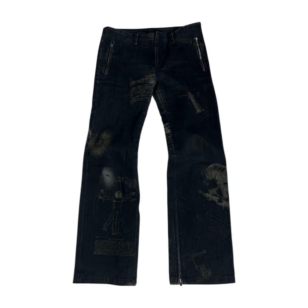 [Dirge] 빈티지 펑크 leonardo 프린팅 데님팬츠