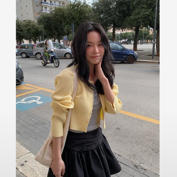 당일배송🌸) 위드아웃썸머 리브드 골지 가디건 옐로우 위아썸