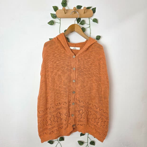 오렌지 후드 케이프 가디건
